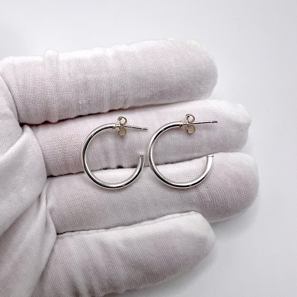 .925 Sterling Silver 19mm x 2mm Post Hoop Earrings - Picture 5 of 15